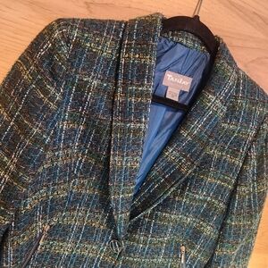 TANJAY PETITES TEAL WOOL BLEND TWEED BLAZER - LIKE NEW! SIZE 10